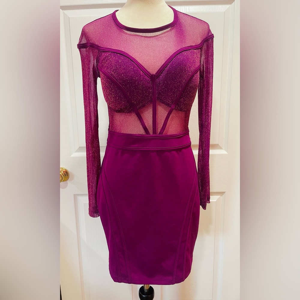 Entry Pink and Purple Sheath Dress with Plunge Neckline